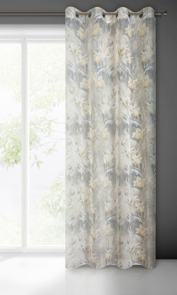 Färdiggjord gardin med öljetter OLA 140x250 Eurofirany askgrå med beige blommor
