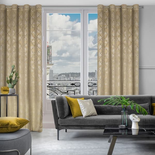Færdiglavet gardin med øjer ARETA 140x250 Eurofirany beige/sølv
