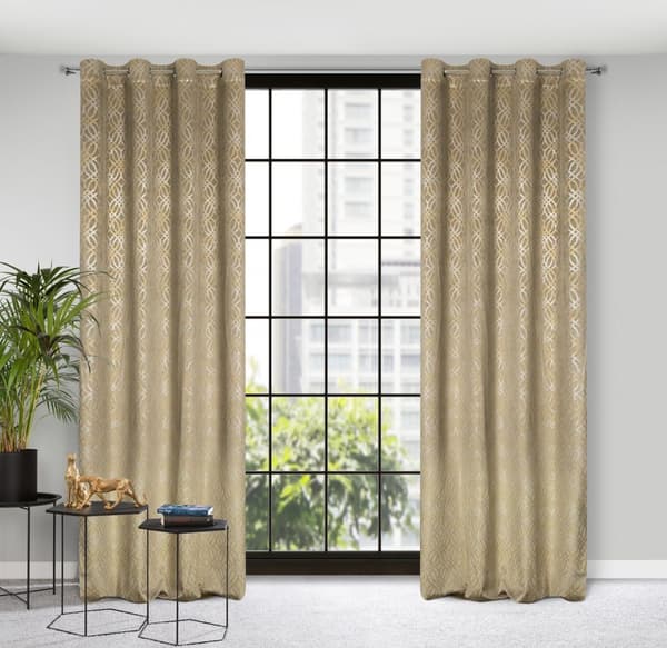 Færdiglavet gardin med øjer ARETA 140x250 Eurofirany beige/sølv