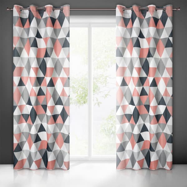 Færdiglavet gardin med øjer ADINA 140x250 Eurofirany mørk pink geometrisk mønster