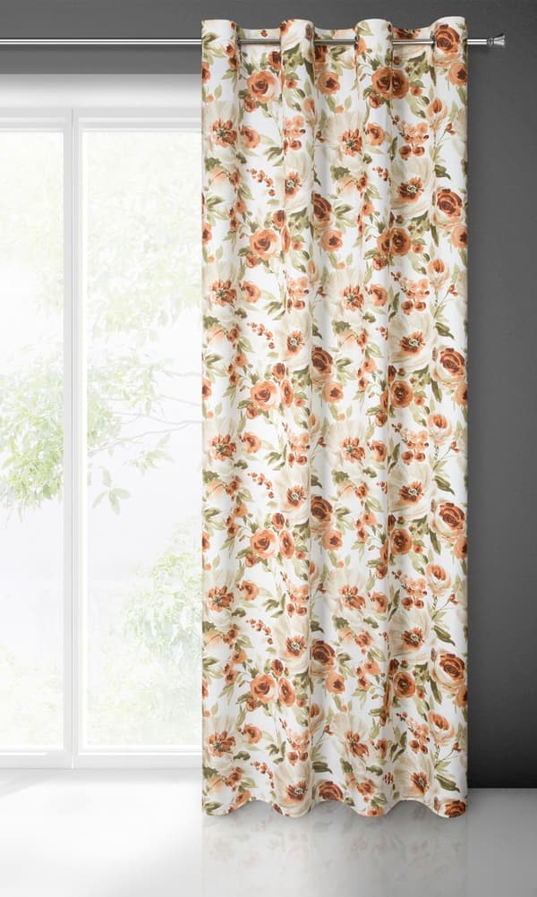 Valmis verho silmukoilla MILA 140x250 Eurofirany valkoinen punaisilla kukilla