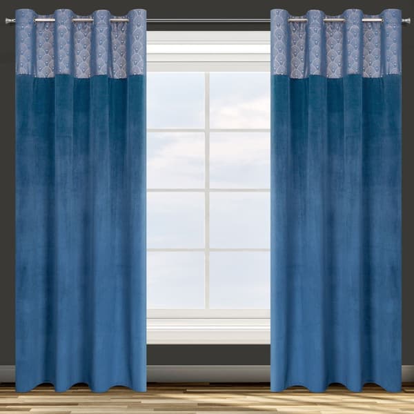 Färdig gardin med öljetter AGNES 140x250 Design91 marinblå/guld
