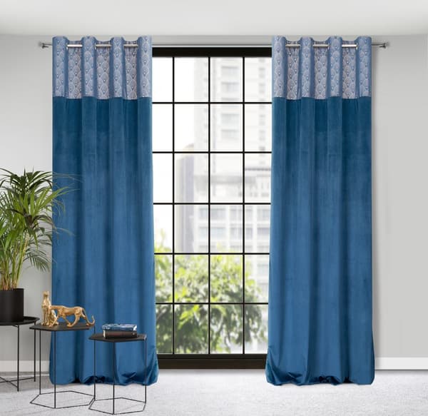 Färdig gardin med öljetter AGNES 140x250 Design91 marinblå/guld