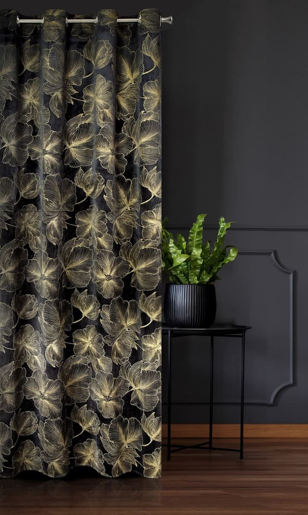 Färdig gardin med öljetter STELLA 140x250 Eurofirany svart/guld