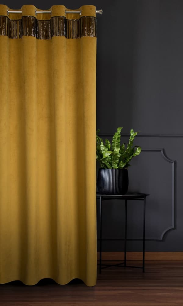 Valmis verho silmukoilla JASPER 140x250 Eurofirany hunaja/musta