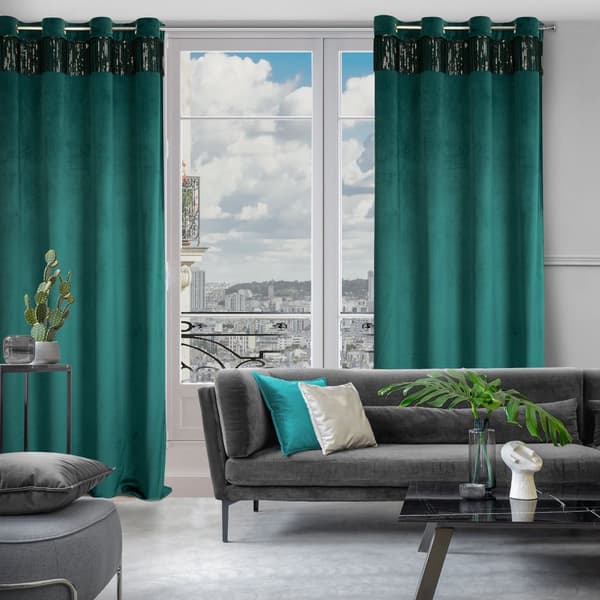 Valmis verho silmukoilla JASPER 140x250 Eurofirany tumma turkoosi/musta