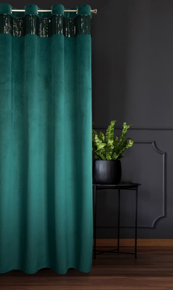 Valmis verho silmukoilla JASPER 140x250 Eurofirany tumma turkoosi/musta
