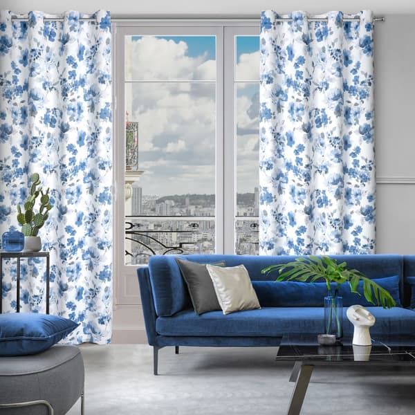 Færdiglavet gardin med øjer CAREN 140x250 Eurofirany hvid/blå