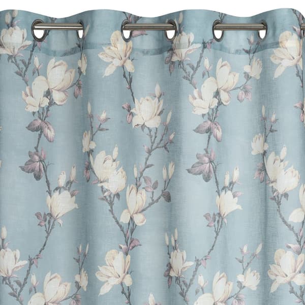 Färdig gardin med öljetter LUNA 140x250 Eurofirany grå rosa blommor magnolior