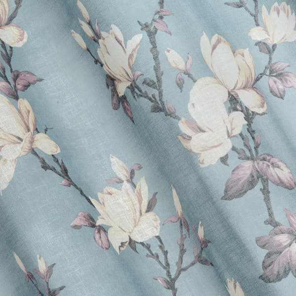 Färdig gardin med öljetter LUNA 140x250 Eurofirany grå rosa blommor magnolior