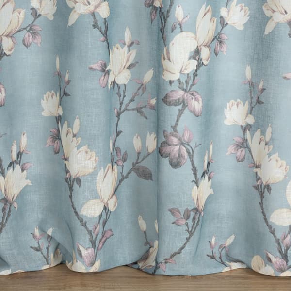 Färdig gardin med öljetter LUNA 140x250 Eurofirany grå rosa blommor magnolior