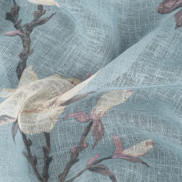 Färdig gardin med öljetter LUNA 140x250 Eurofirany grå rosa blommor magnolior