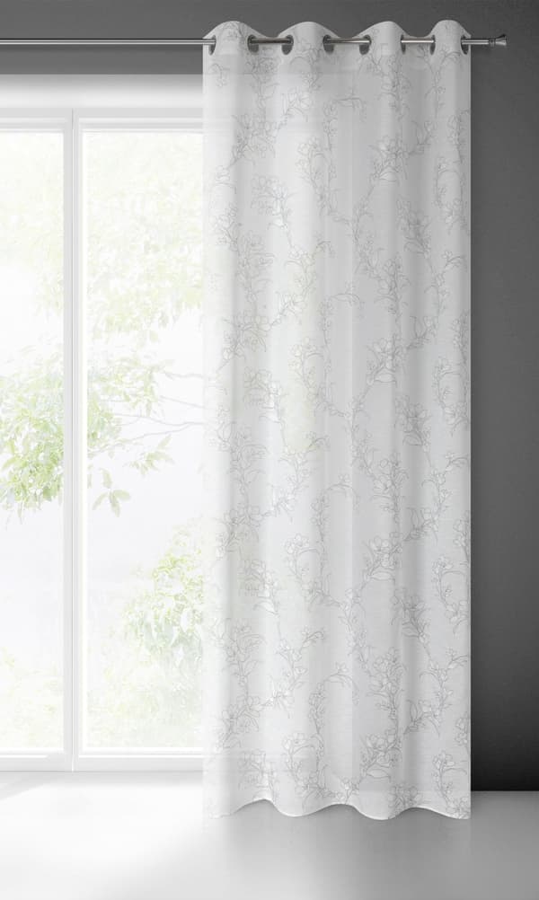 Færdiglavet gardin med øjer FIORE 140x250 Eurofirany askegrå med blomster