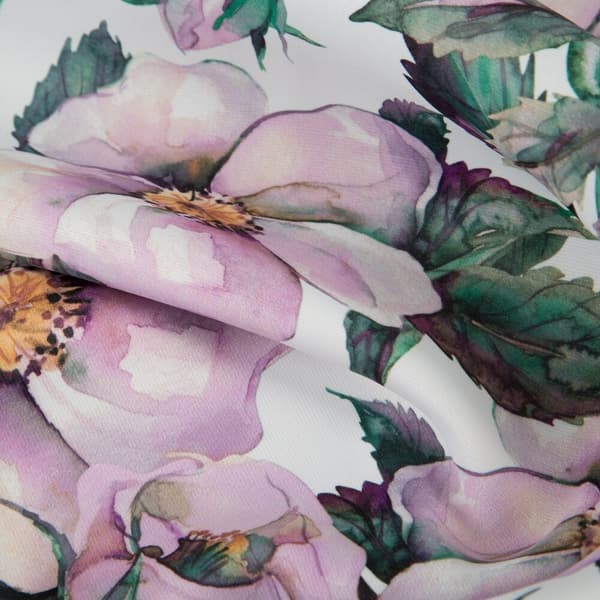 Færdiglavet gardin med øjer SIMONA 140x250 Eurofirany hvid lilla med blomster