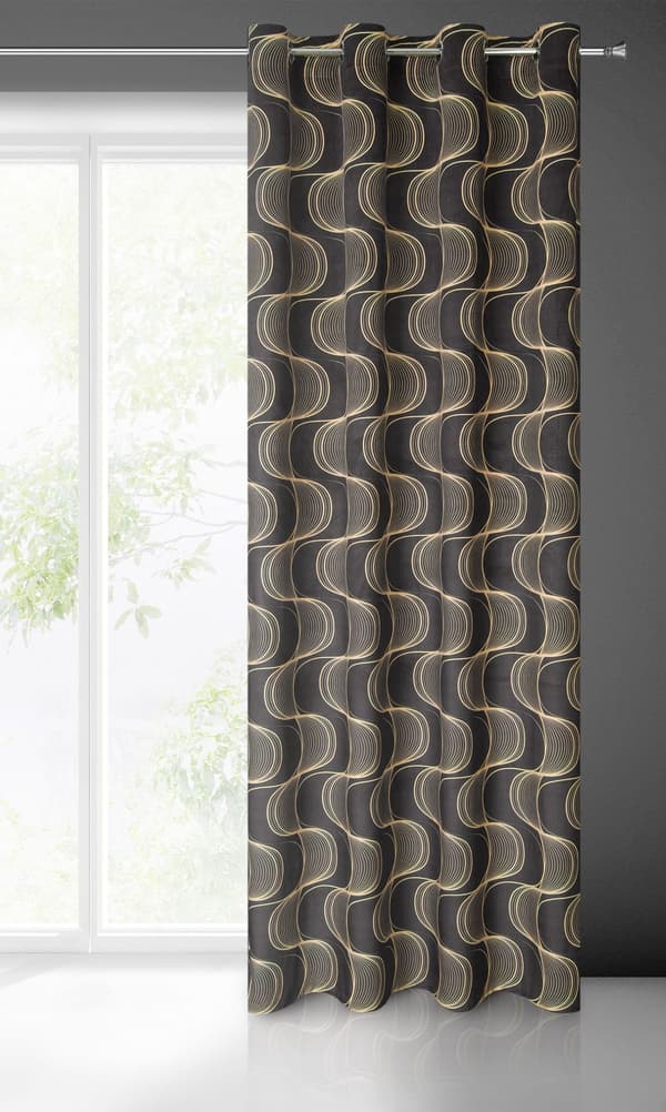 Færdiglavet gardin med øjer POLA 140x250 Eurofirany sort/beige