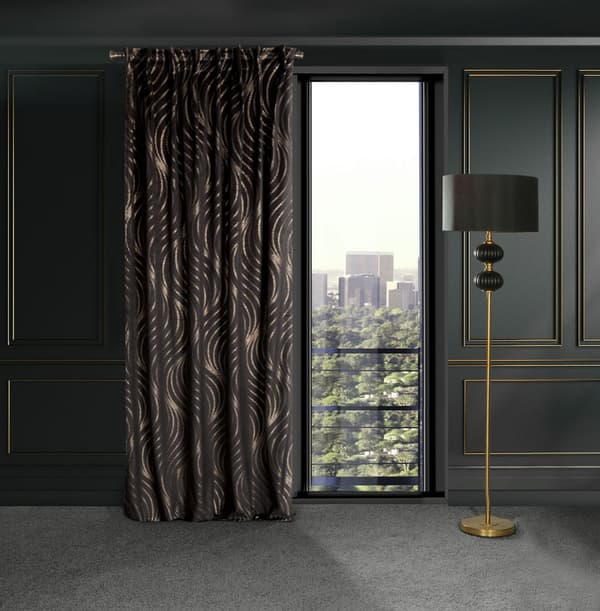 Verho valmiina teipille VICTORIA3A 140x270 Eurofirany musta/samppanja
