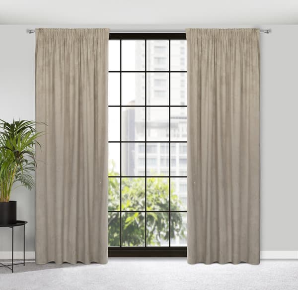 Färdiggjord gardin på tejp NADIA 140x300 Eurofirany beige guld