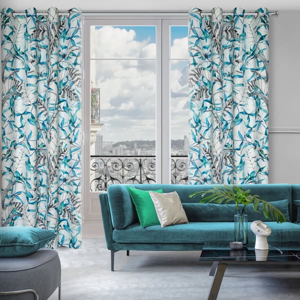 Färdig gardin med öljetter IGA 140x250 Eurofirany vit blå