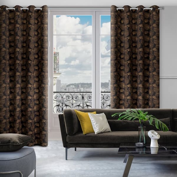 Färdig gardin med öljetter MARIGOLD 140x250 Eurofirany svart med guldblad