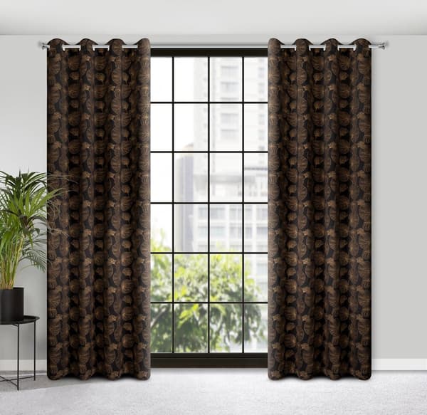 Färdig gardin med öljetter MARIGOLD 140x250 Eurofirany svart med guldblad