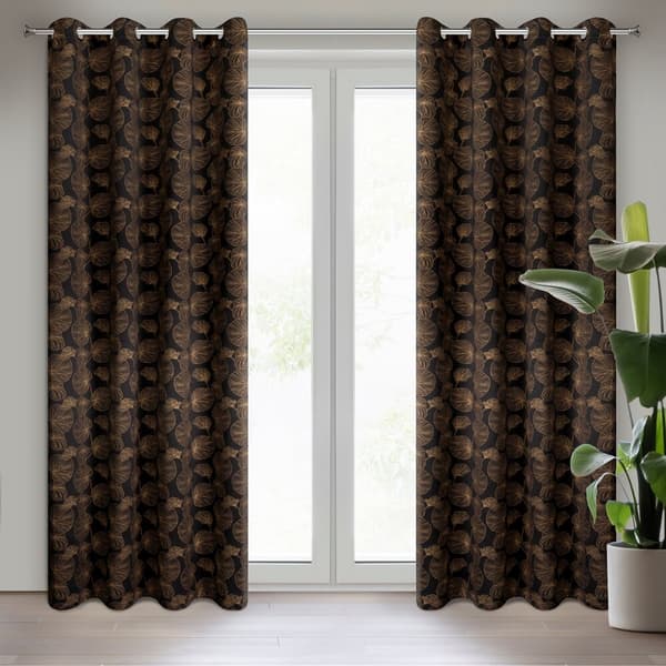 Färdig gardin med öljetter MARIGOLD 140x250 Eurofirany svart med guldblad