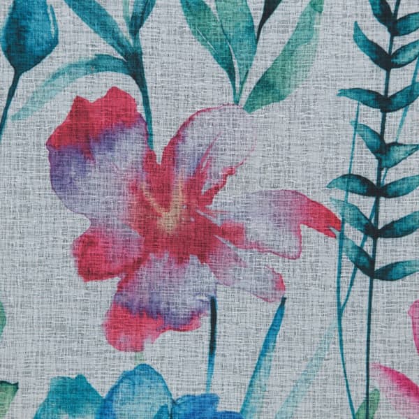 Färdiggjord gardin med öljetter LILIAN 140x250 Eurofirany vit med vilda blommor