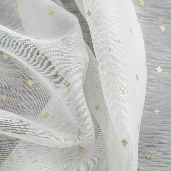Færdiglavet gardin med øjer SIBEL 140x250 Eurofirany hvid lys guld champagne print rombe