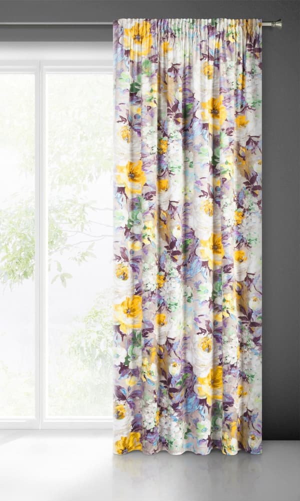 Færdiglavet gardin på tape AMELIE 140x270 Eurofirany flerfarvede sennepshaveblomster