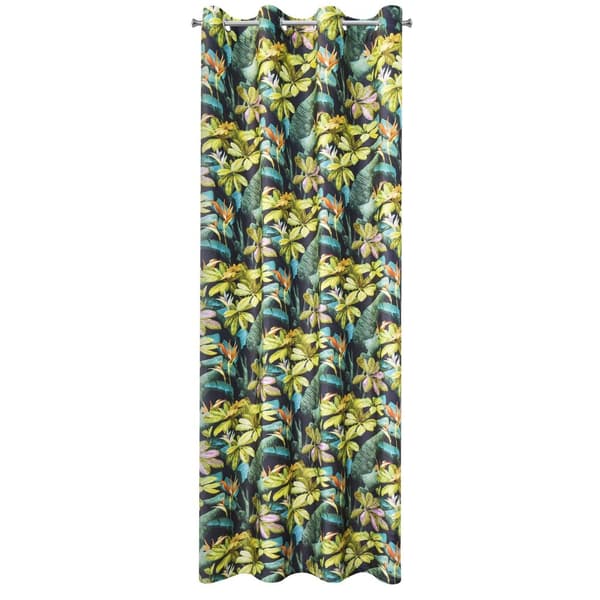 Valmis verho silmukoilla LIVY 140x250 Design91 musta kasvikuviolla