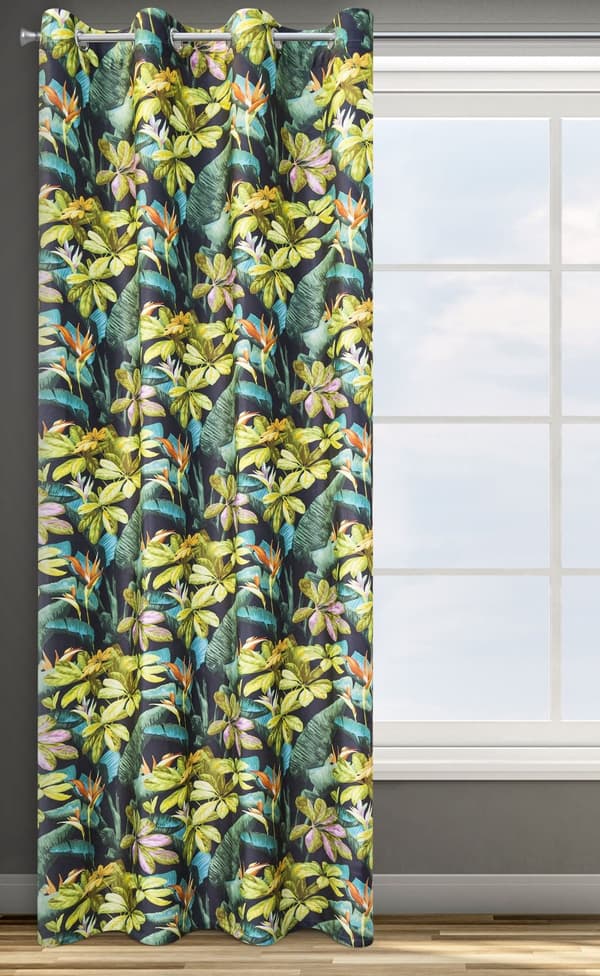 Valmis verho silmukoilla LIVY 140x250 Design91 musta kasvikuviolla
