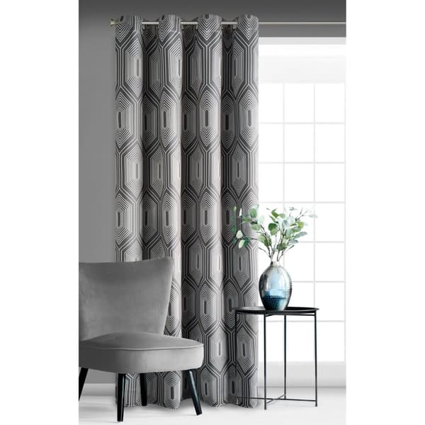 Färdig gardin med öljetter DIADEM 140x250 Eurofirany grafit geometriskt mönster