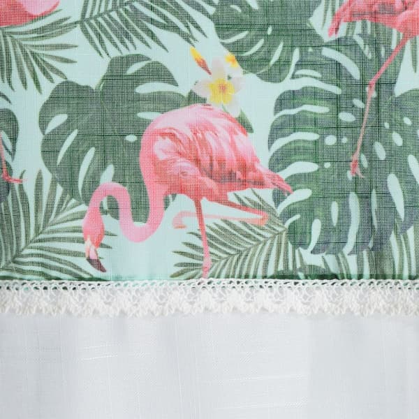 Valmis verho teipillä BOTANIC 140x250 Eurofirany valkoinen monivärinen lehtiä flamingoja