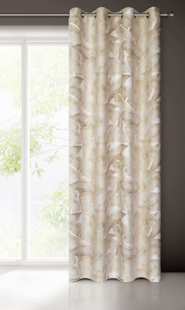 Valmis verho silmukoilla SAMIRA 140x250 Eurofirany valko beige lehdet