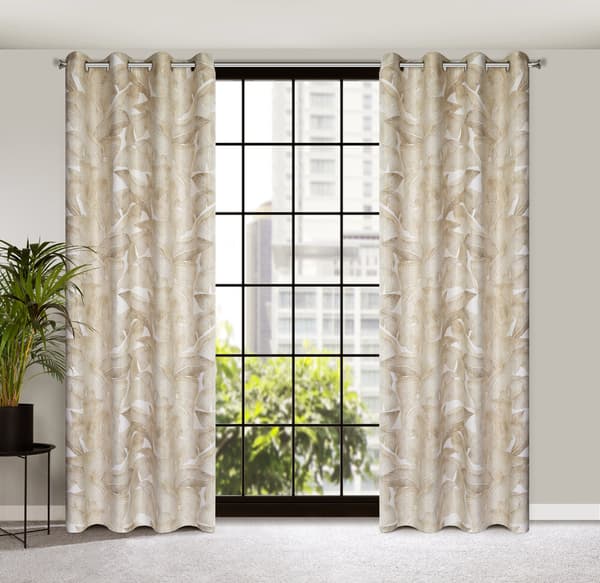 Valmis verho silmukoilla SAMIRA 140x250 Eurofirany valko beige lehdet