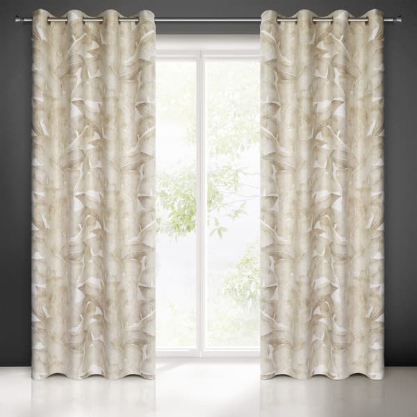 Valmis verho silmukoilla SAMIRA 140x250 Eurofirany valko beige lehdet