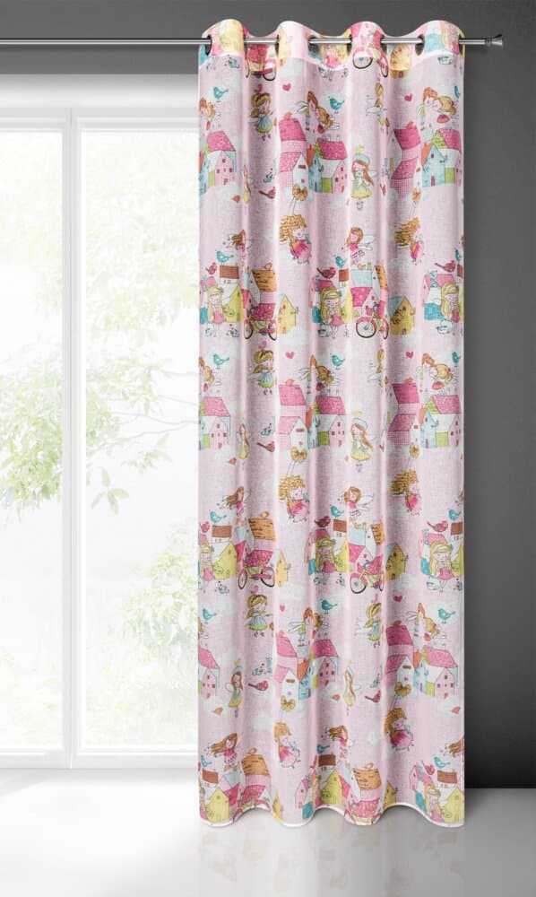 Valmis verho silmukoilla POLLY 140x250 Eurofirany lasten tonttupainatus