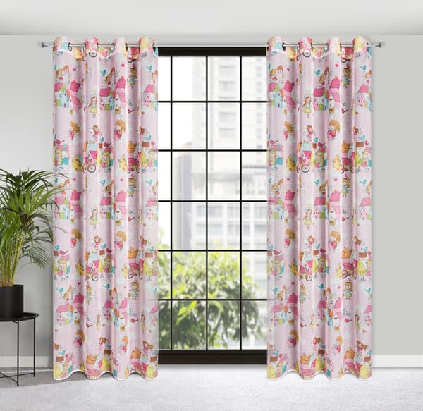 Valmis verho silmukoilla POLLY 140x250 Eurofirany lasten tonttupainatus