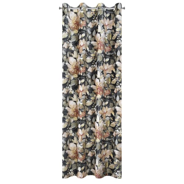 Færdiglavet gardin med øjer BETTY 140x250 Eurofirany sort med et blomstermotiv