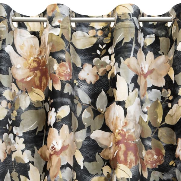 Færdiglavet gardin med øjer BETTY 140x250 Eurofirany sort med et blomstermotiv