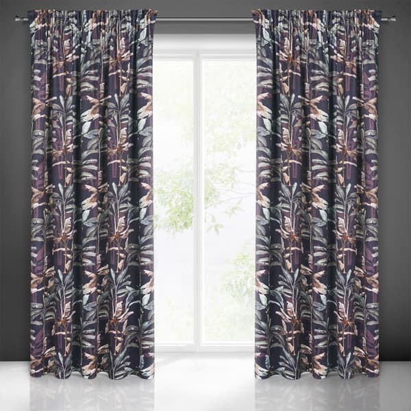 Færdiglavet gardin på tape NIKOL 140x270 Eurofirany grafit med bananblad motiv