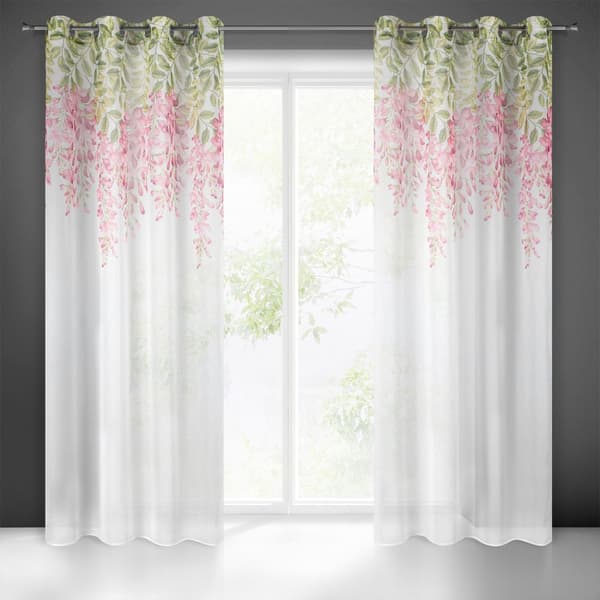 Færdiglavet gardin med øjer JULIETA 140x250 Eurofirany pink med blomster