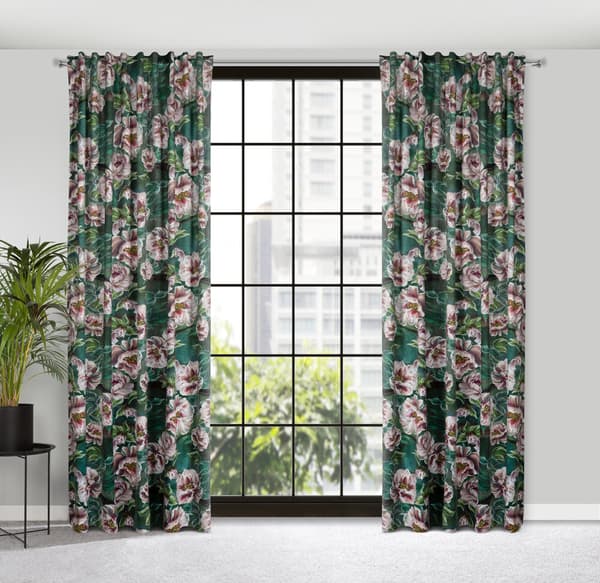 Valmis verho teipillä PALMERA 140x270 Eurofirany vihreä kukilla