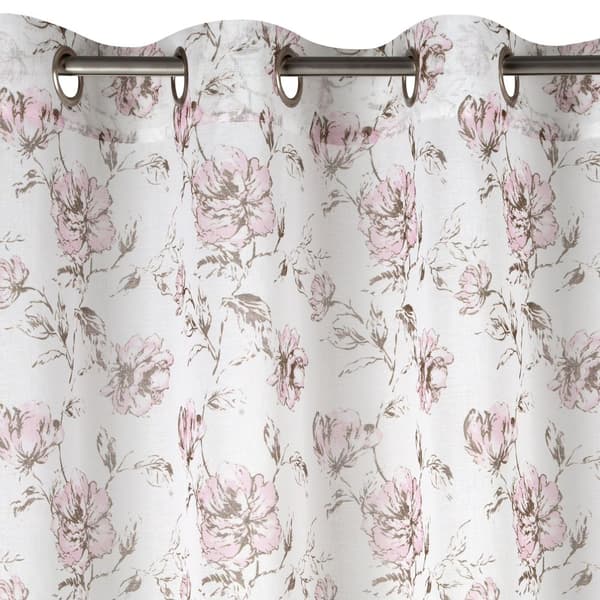 Valmis verho silmukoilla AMBER 140x250 Eurofirany valkoiset vaaleanpunaiset beige-kukat