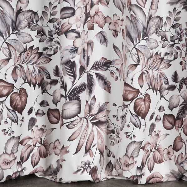 Færdiglavet gardin med øjer HANA 140x250 Eurofirany hvide brune beige blade blomster