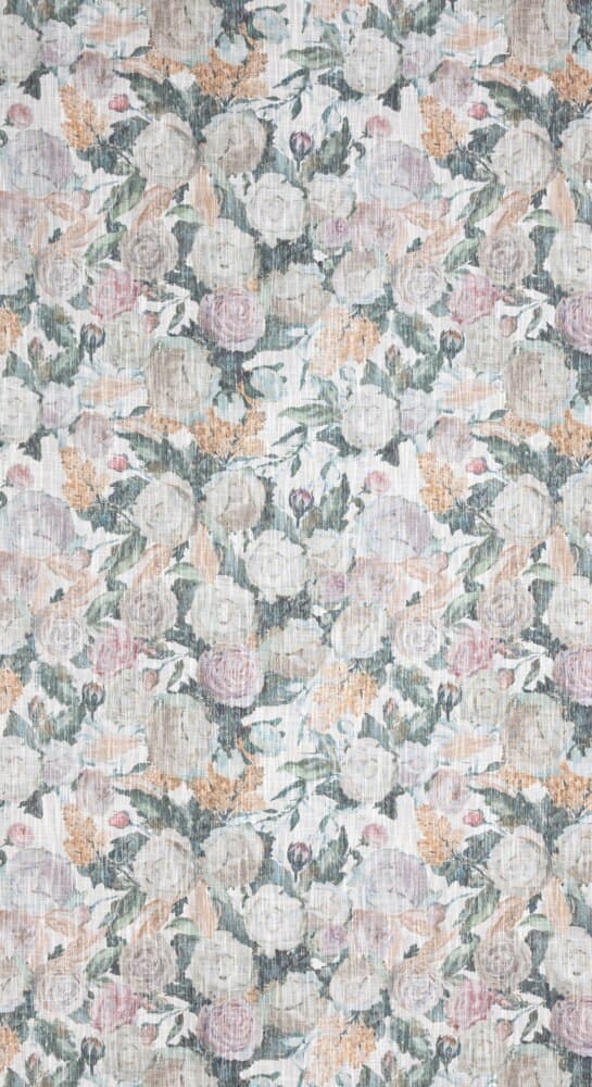 Färdig gardin på tejp IRMA 140x270 Eurofirany gröna beige aprikosblommor