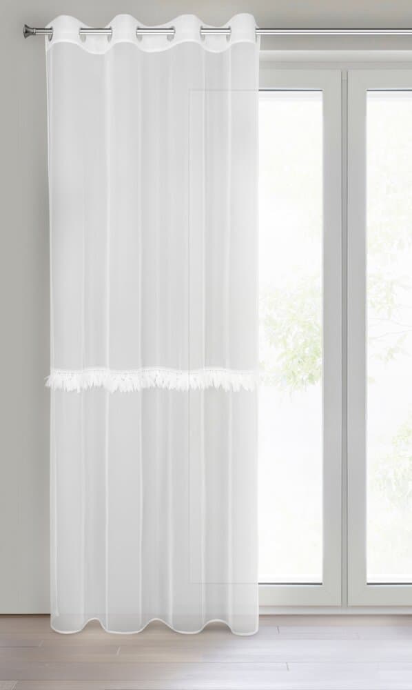 Færdiglavet gardin med øjer SYLVI 140x260 Eurofirany hvid med en fancy blomsterdekoration