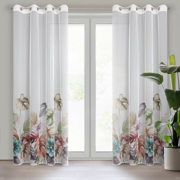 Færdiglavet gardin med øjer NIKOLA 140x250 Eurofirany hvide planter