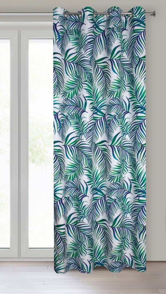 Færdiglavet gardin med øjer PALMS 140x250 Design91 grøn hvid med palmeblade