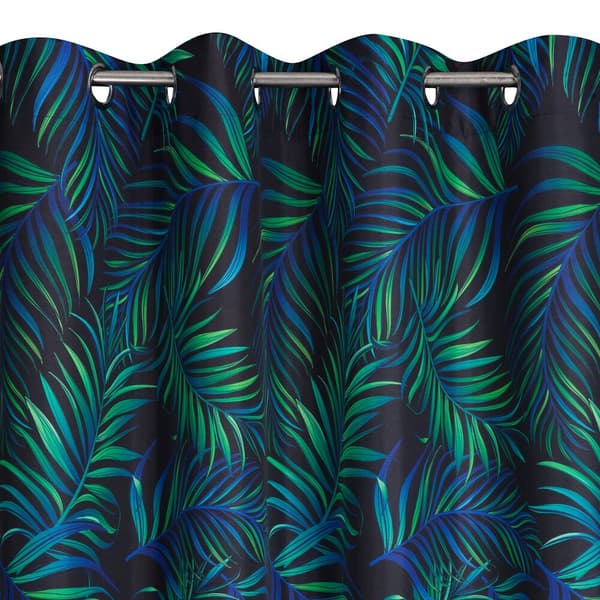 Färdig gardin med öljetter PALMS 140x250 Design91 svart grön med palmblad