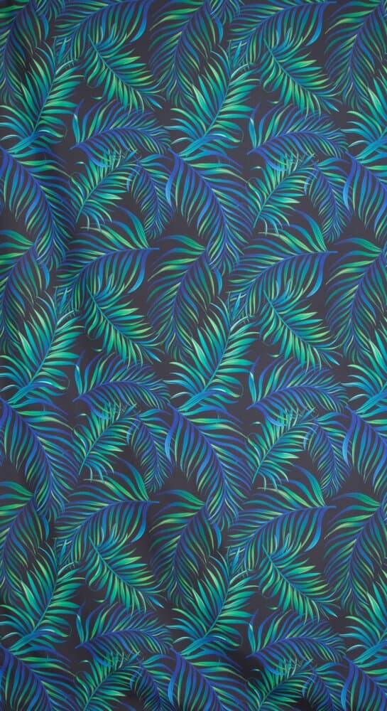 Färdig gardin med öljetter PALMS 140x250 Design91 svart grön med palmblad